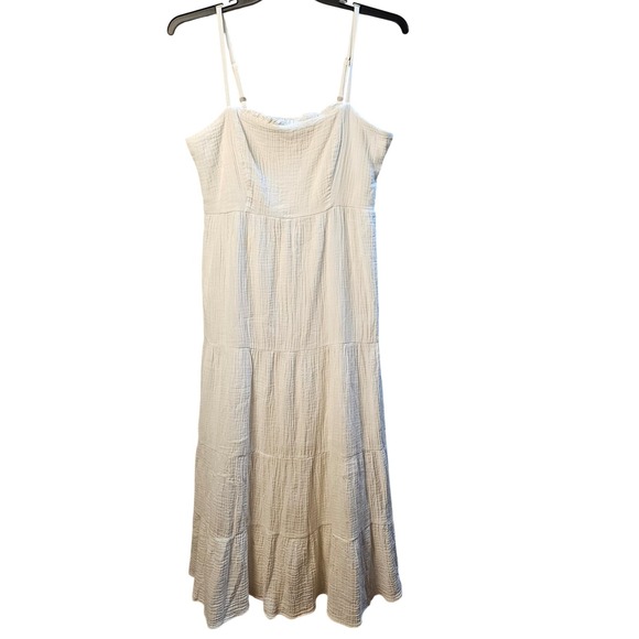 Knox Rose Dresses & Skirts - Knox Rose White Cotton Gauze Tiered Midi Dress Smocked Back Adjustable Straps M